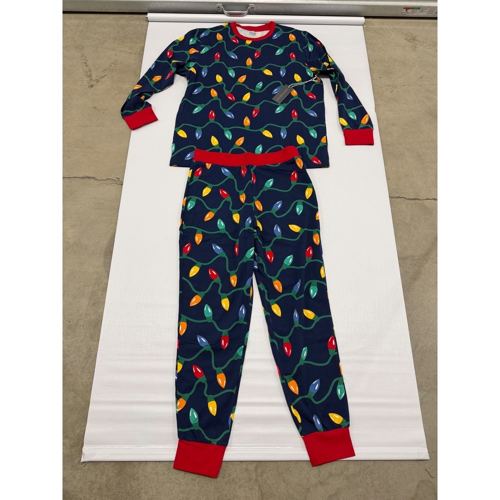 PajamaGram Christmas Light Pajama Set Navy Blue Red Holiday size M NEW